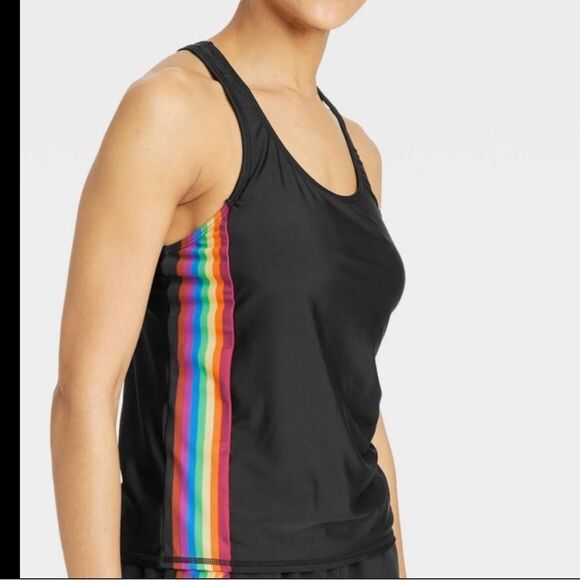 🚨4/$25 NWT Human Kind X Target Pride Black Swim Tankini Top Size Small - Picture 1 of 8